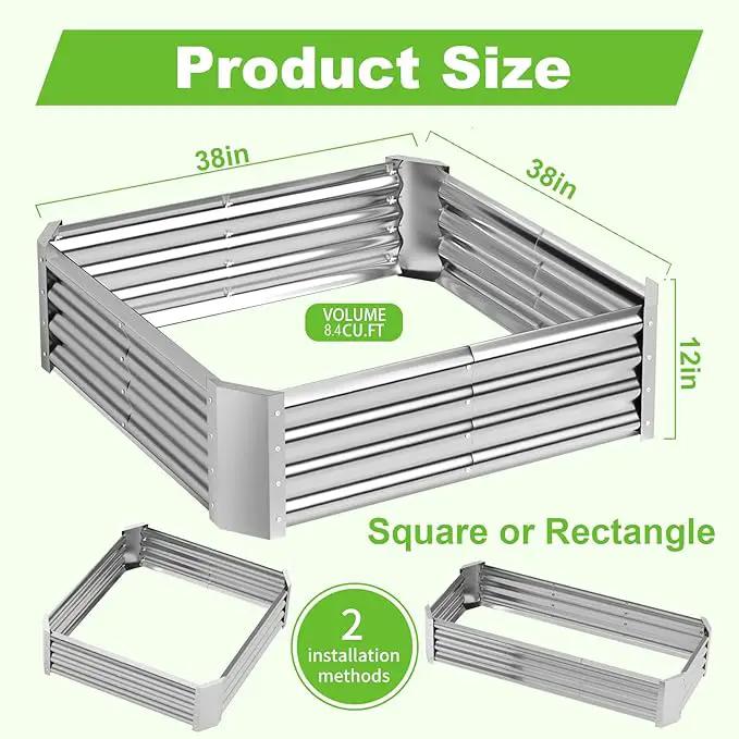 Raised Garden Bed Outdoor Aluminum Planter Box Kit for Vegetables Flower Herb, 2 Sets, 38x38x12 in by GreenHaven Gardens