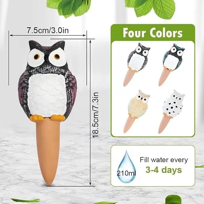 Self Watering Spikes, Self Watering Globes, Owl Shape Plant Watering Device, Terracotta Plant Watering Stakes, Automatic Watering Spikes for Indoor Outdoor Plants 4 Packs by GreenHaven Gardens