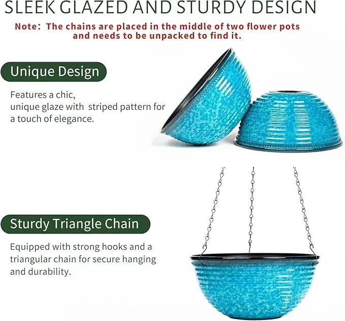10 Inch Hanging Planter, 2 Pack Hanging Planters for Indoor Outdoor Plants Self Watering Hanging Pots with Drainage Holes for Garden Home (Snowflake Blue) by GreenHaven Gardens