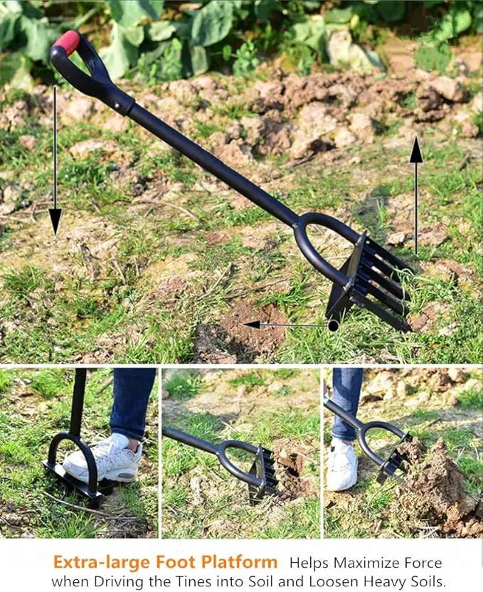 5-Tine Heavy Duty Pitch Fork for Gardening - Long Handled Digging Fork Garden Claw Weeder by GreenHaven Gardens