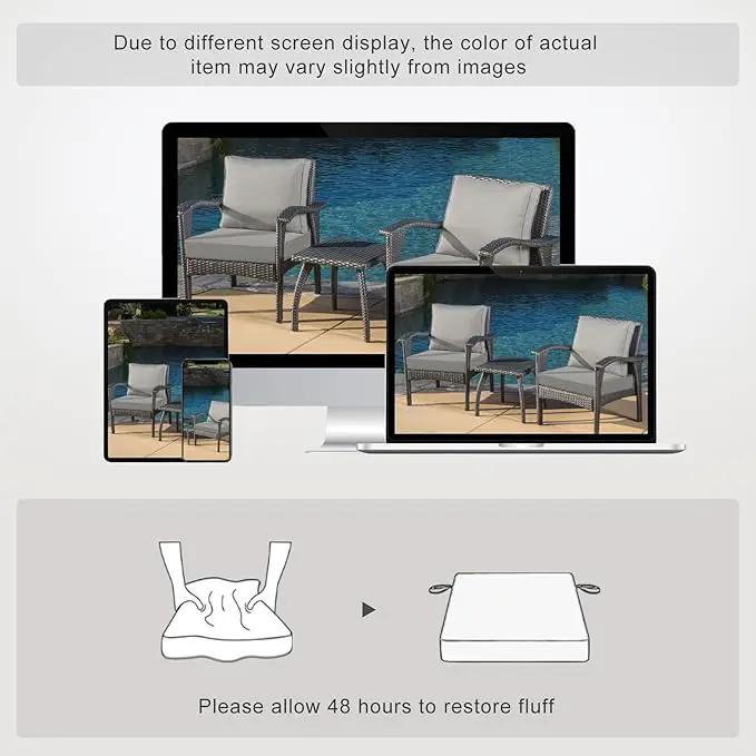 Favoyard Patio Chair Cushions 22 x 22 x 3 Inch Waterproof Outdoor Seat Cushions for Patio Furniture 3-Year Color Fastness Garden Sofa Couch Chair Pads with Handle & Adjustable Straps Set of 2, Grey by GreenHaven Gardens