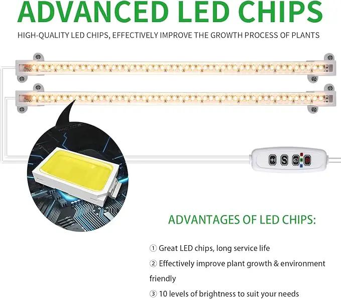 LED Grow Light Strips, Grow Lights for Indoor Plants Full Spectrum 3000K, 96 LEDs Plant Light with 3/9/12H Timer, 10 Dimmable Levels for Seedling Succulent, 2 Head 13 Inches by GreenHaven Gardens