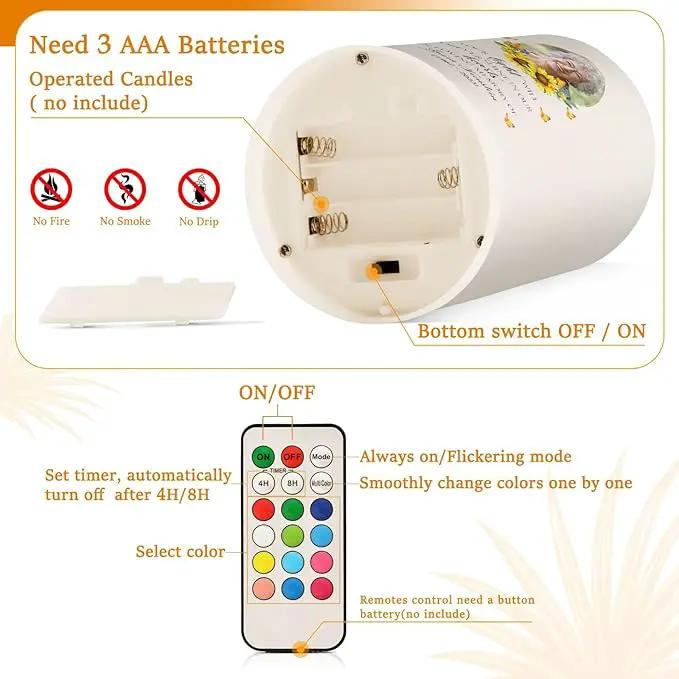 Vdsrup Flameless Candles Set of 2 Memorial Custom LED Candles with Timer Battery Operated Sunflower Candle Lights Flickering with Remote for Home Bedroom Decor by GreenHaven Gardens