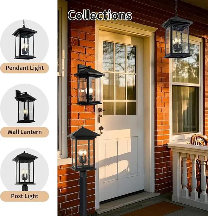 Classic Outdoor Hanging Lantern – Weather-Resistant, Stylish, Matte Black Finish, Clear Seeded Glass and Functional, Extra Large Size by GreenHaven Gardens