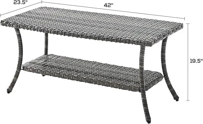 Patio Tables Outdoor Coffee Table - Wicker Rattan Coffee Tables with 2-Tier Storage Shelf Side Table for Porch Deck Balcony Garden Outside Rectangle Mixed Grey by GreenHaven Gardens
