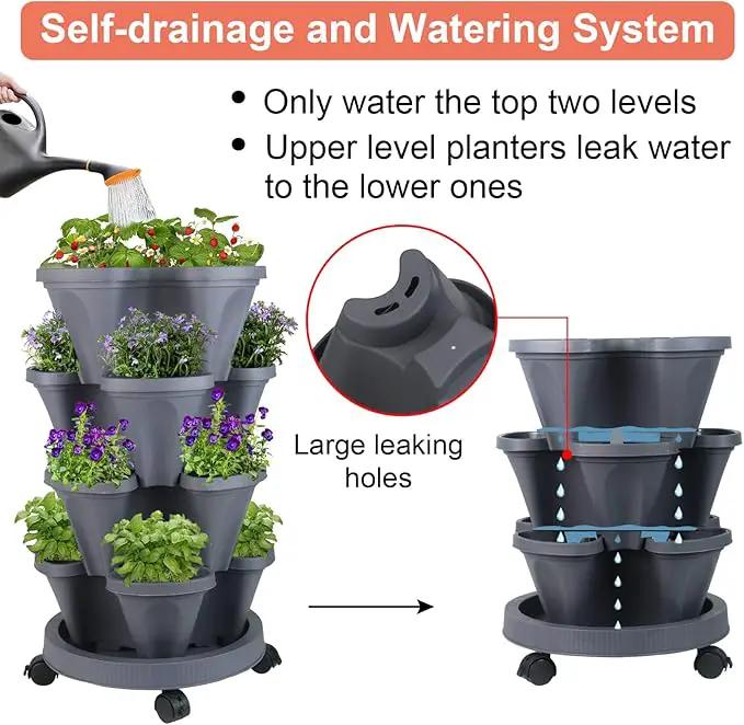Vertical Planter 4 Tier Stackable Planters Garden Planters Strawberry Herb Flower and Vegetable Planter Indoor Outdoor Gardening Pots with Removable Wheels and Tools by GreenHaven Gardens