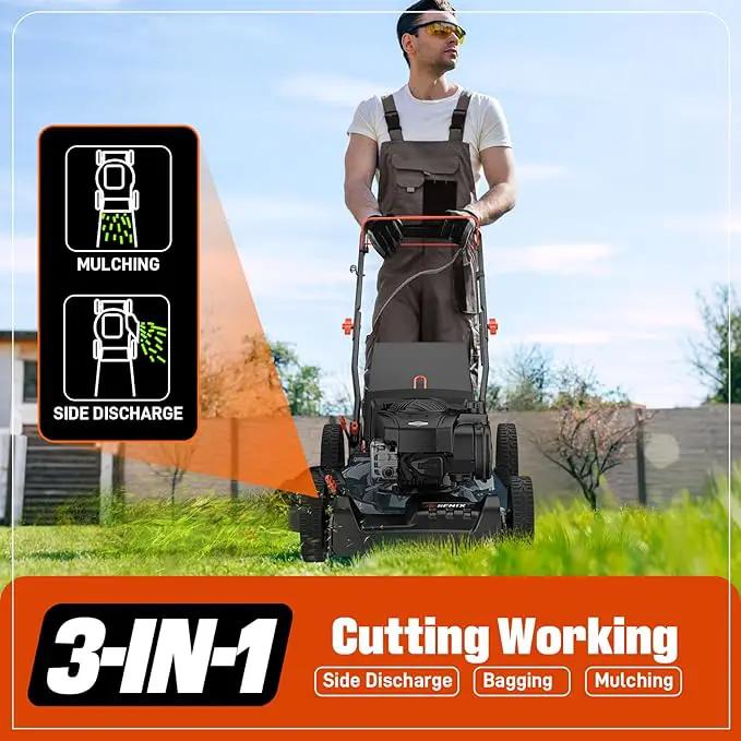 SENIX Gas Lawn Mower, 22" Self Propelled Gas Powered Lawnmower with 163cc B&S 4-Cycle Engine, 3-in-1 Walk-Behind Push Lawn Mower, 6-Position Height Adjustment by GreenHaven Gardens