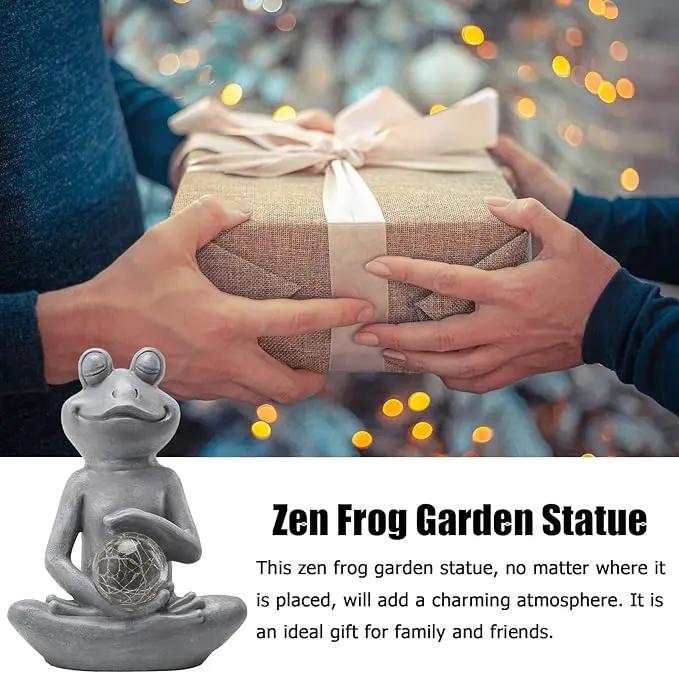 halpssfm Solar Meditating Yoga Frog Statue - Housewarming Gifts for Women/Mom - Zen Garden Figurines for Lawn, Patio, Yard, Porch Decor - Gift Ideas by GreenHaven Gardens