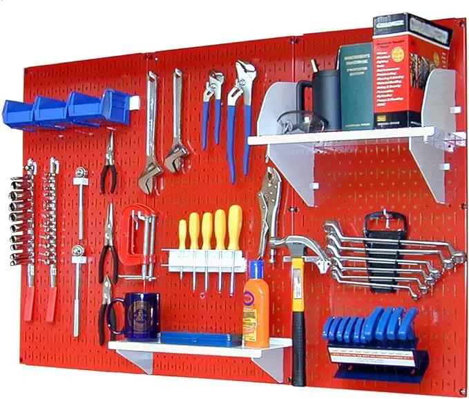 Wall Control 4 ft Metal Pegboard Standard Tool Storage Kit with Red Toolboard and White Accessories by GreenHaven Gardens