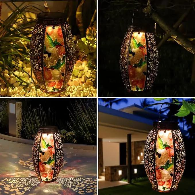 Solar Lanterns Outdoor Light - Solar Powered LED Hummingbird Glass Lights Decorative Waterproof Tabletop Lamp with Hollowed-Out Design for Indoor Yard Table Patio Garden Pathway Holiday by GreenHaven Gardens