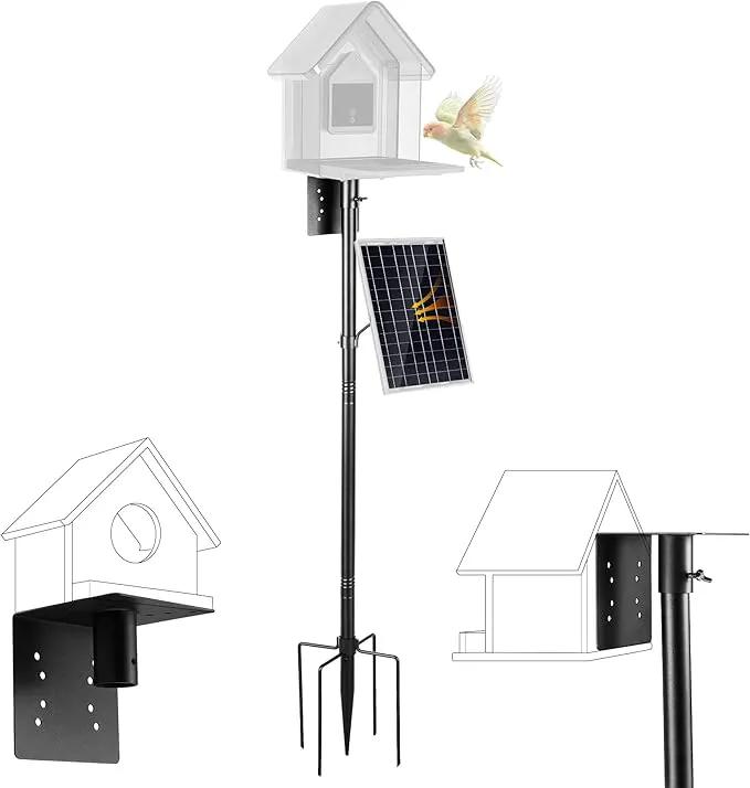 Bird House Pole Kit, Heavy-Duty Adjustable Pole for Outdoors with 5 Prongs Base,Metal Universal Support Pole for Bird Feeders,Solar Pannel,Black by GreenHaven Gardens