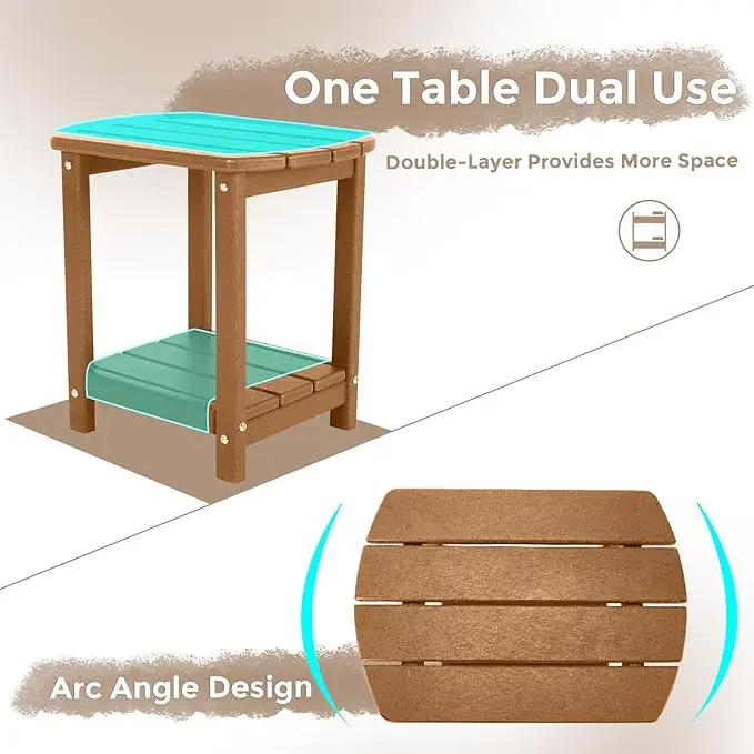 Adirondack Square Outdoor Side Table,2-Tier Storage Patio Side Table, HDPE End Tables for Backyard Pool Porch Garden Lawn BrownRed by GreenHaven Gardens