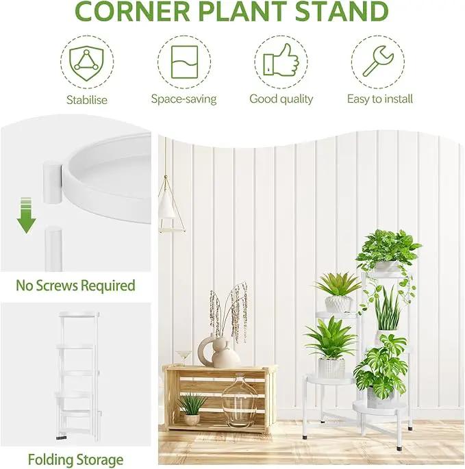 iDavosic.ly 5 Tier Large Plant Stand Indoor with 10 Inch Wide Tray, Tiered Corner Metal Outdoor Flower Display Holder Shelf, Folding Tall Rack for Patio Porch Living Room, White by GreenHaven Gardens