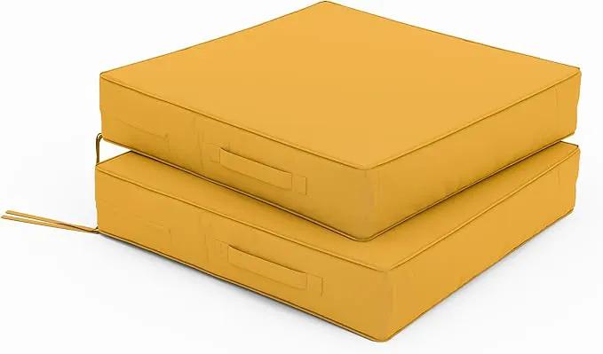 Patio Chair Cushions 22 X 22 X 4 Inch Waterproof Outdoor Seat Cushions for Patio Furniture, Outdoor Sofa Couch Pads with Ties & Handle, Set of 2, Yellow by GreenHaven Gardens