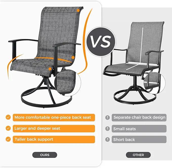 Grand patio Outdoor Swivel Dining Chairs 6-Piece Patio Dining Chair Set Mesh Sling Patio High Back Swivel Rockers, Black & Grey Plaid by GreenHaven Gardens