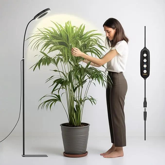 GLOWRIUM Indoor Grow Light, 20 Watt Full Spectrum LED Plant Growth Light with Stand, Adjustable Height with Timer 3/9/12 hrs, Black LED Plant Lamp by GreenHaven Gardens