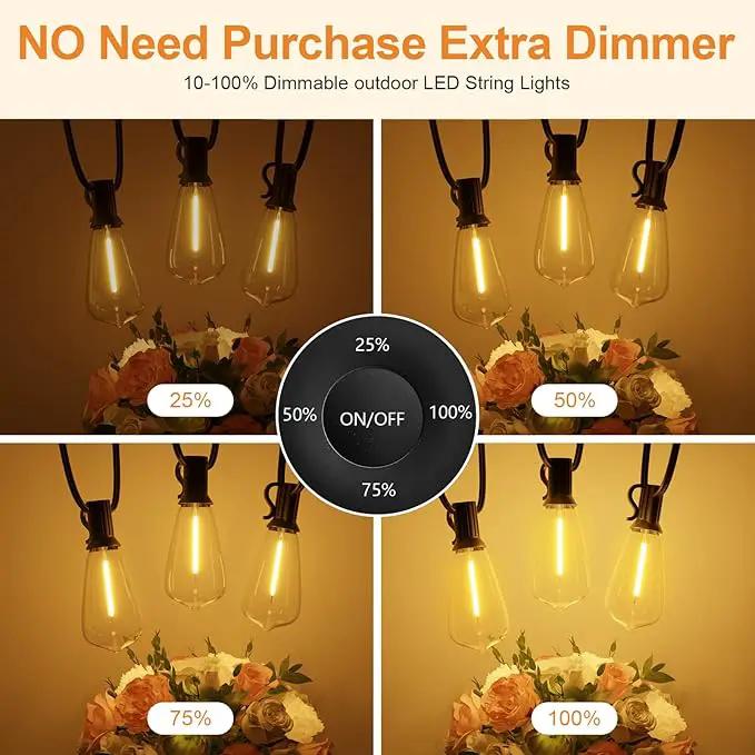 100FT Remote Outdoor String Lights for Outside, 50+2 LED Waterproof Shatterproof Edison Dimmable Timer Bulbs, 2500K Warm White Patio Lights for Garden Backyard Yard Hanging Lighting by GreenHaven Gardens