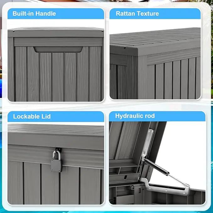 180 Gallon Deck Box,Resin Outdoor Storage Box with Lockable for Patio Furniture, Pool Accessories, Garden Tools Waterproof Outside Storage Box, Grey by GreenHaven Gardens
