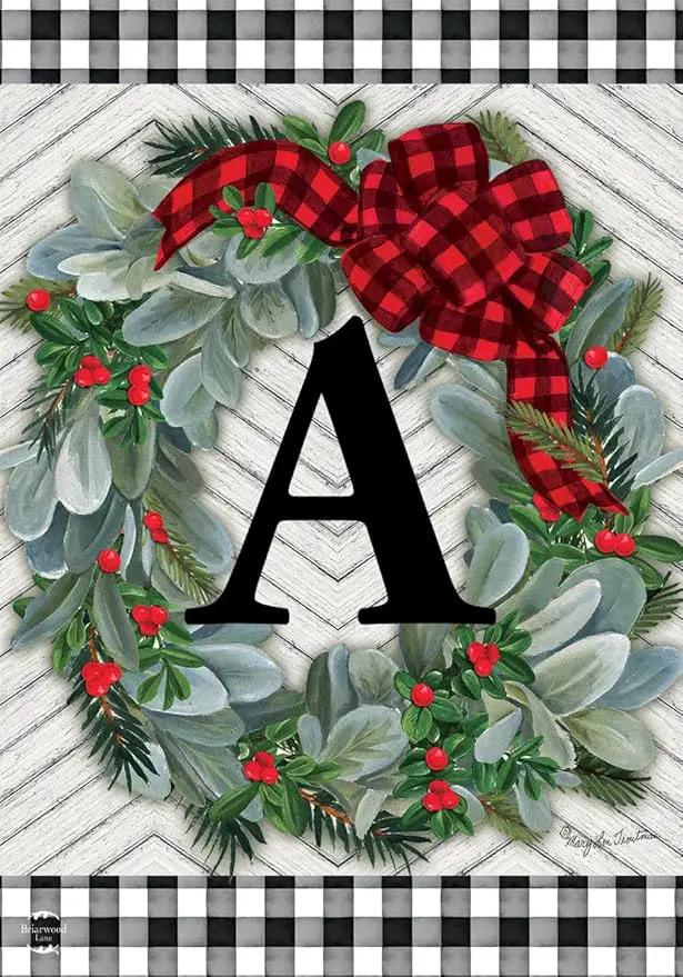 Briarwood Lane Winter Wreath Monogram Letter A Garden Flag by GreenHaven Gardens