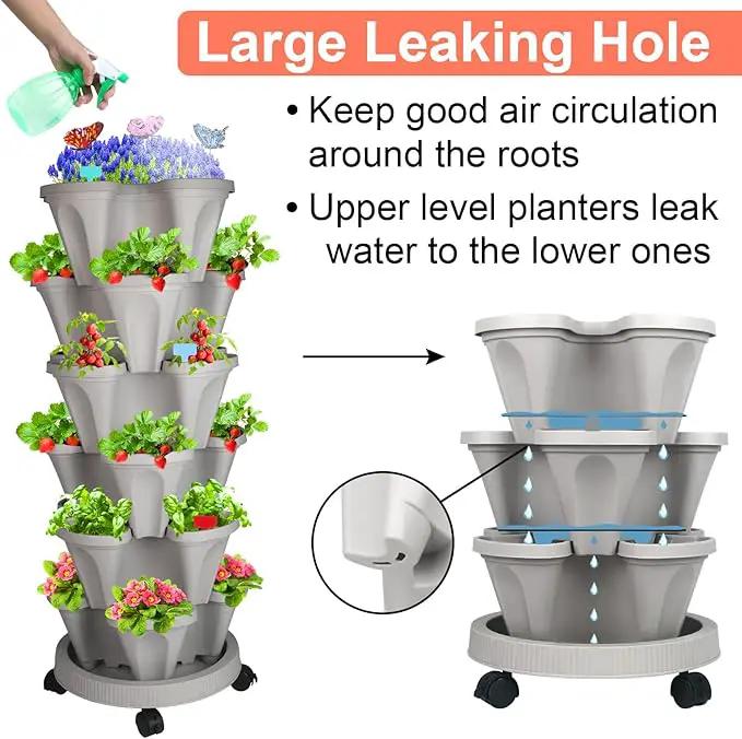 Vertical Planter, 6 Tier Stackable Strawberry Planter with Garden Tool Set, Movable Indoor/Outdoor Garden Herb Pot for Growing Vegetables and Succulents, Gray by GreenHaven Gardens