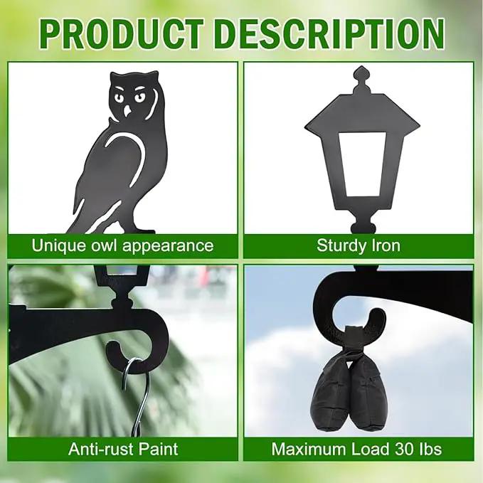Iron Plant Hangers Outdoor, Metal Plant Hooks for Hanging Baskets, Bird Feeders, Lanterns, Flower Pots, Wall Mount Hanging Plant Holder (Owl & Street Light) by GreenHaven Gardens