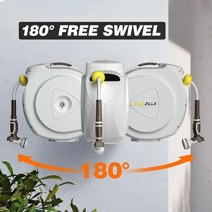 Retractable Garden Hose Reel, 5/8 in 65+6 ft, Heavy Duty Wall Mounted Water Hose Reel, Spring Power Automatic Rewind, Any Length Lock, 180° Swivel Bracket, 10 Pattern Spray Nozzle by GreenHaven Gardens