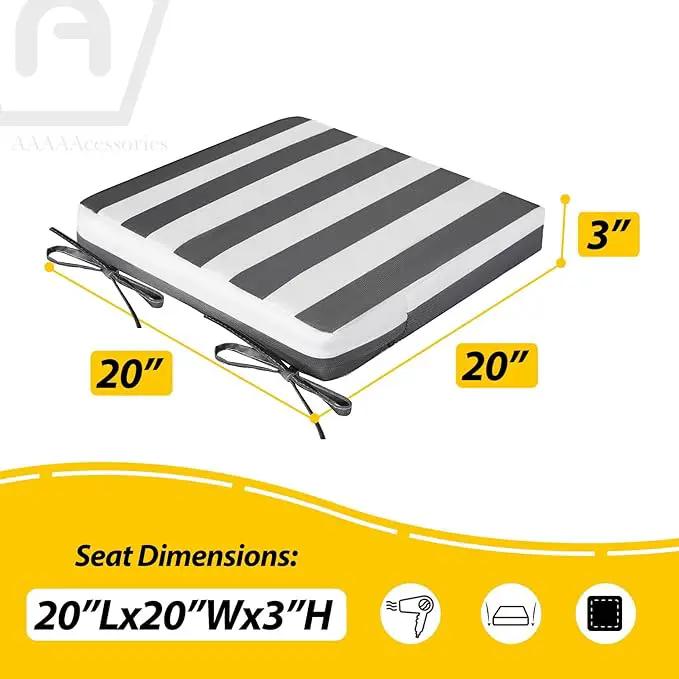 AAAAAcessories Outdoor Seat Cushions for Chairs, Waterproof, Fade-Resistant Patio Furniture Replacement Cushions, 20" x 20" x 3", Set of 2, Gray Cabana Stripe by GreenHaven Gardens