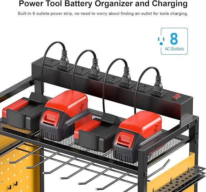 CCCEI Garage Power Tools Organizer Cart with Charging Station, Black Floor Standing Rolling Drill and Tools Battery Storage Cart on Wheels. Yellow Utility Rack Gift for Men, Husband, Father. by GreenHaven Gardens