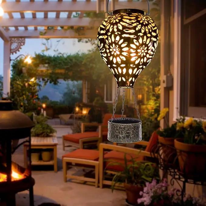 Solar Hot Air Balloon Lantern, Hanging Outdoor Waterproof Yellow LED Lantern by GreenHaven Gardens