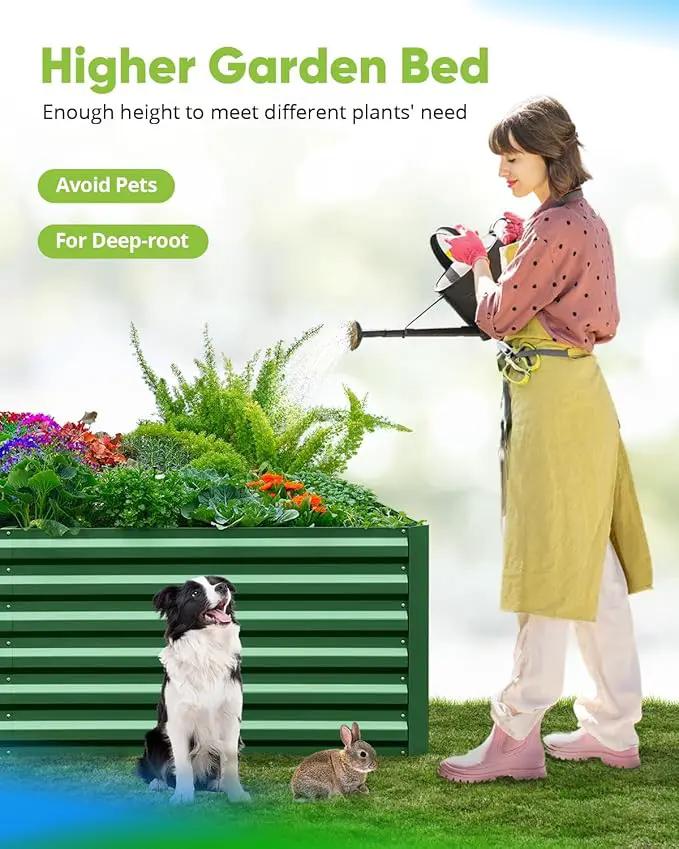 Quictent Galvanized Raised Garden Bed 8x4x2 Ft Tall Metal Planter Box for Vegetables Outdoor Bottomless for Backyard, 2 Tomato Cages Included, 22.04" Deep (Green) by GreenHaven Gardens