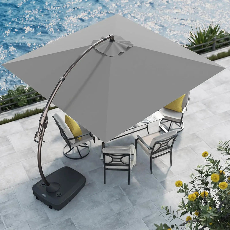 Grand patio Sunbrella 10x10 FT Cantilever Umbrella with Base Included Patio Square Aluminum Offset Umbrellas for Outdoor Pool (Charcoal, 10X10 FT-SUNBRELLA) by GreenHaven Gardens