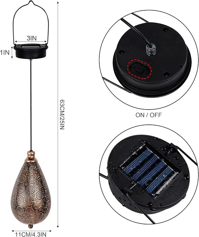 MAGGIFT 2 Pack Solar Hanging Lights, Solar Powered Decorative Retro Lantern with Handle, Warm White LED Christmas Garden Boho Flower Lights, Metal Drop Shape Waterproof Outdoor Yard Tree Fence Patio by GreenHaven Gardens