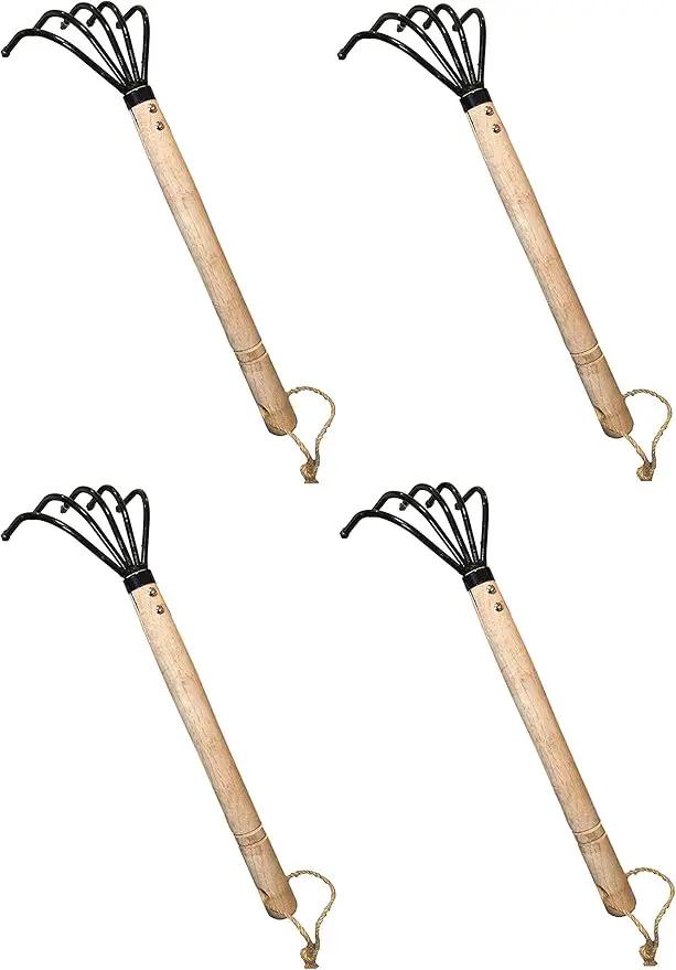 Garden Guru Hand Rake Cultivator Claw Soil Tiller - Military Grade Steel - Rust Resistant - 5 Tine Japanese Ninja Claw - Comfortable Wood Handle - Perfect Pulverized and Aerated Soil (4 Pack) by GreenHaven Gardens