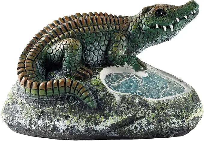 Garden Statue Crocodile,Solar Crocodile Decor for Outdoor,Resin Crocodiles Figurine with Solar Light for Patio,Balcony,Yard,Lawn Ornament,Perfect Garden Gift by GreenHaven Gardens