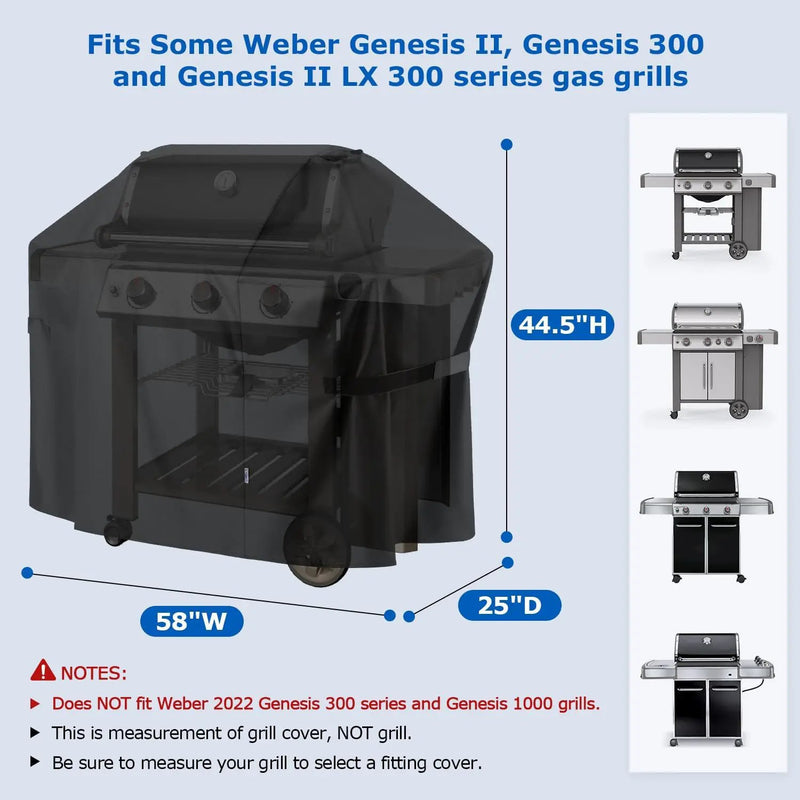 SunPatio 58 Inch Outdoor Grill Cover, Compatible for Weber Genesis II, Genesis 300 and II LX 300 Series Gas Grills, Heavy Duty Waterproof Barbecue Cover, Compared to Weber 7130, 58"W x 25"D x 44.5"H by GreenHaven Gardens