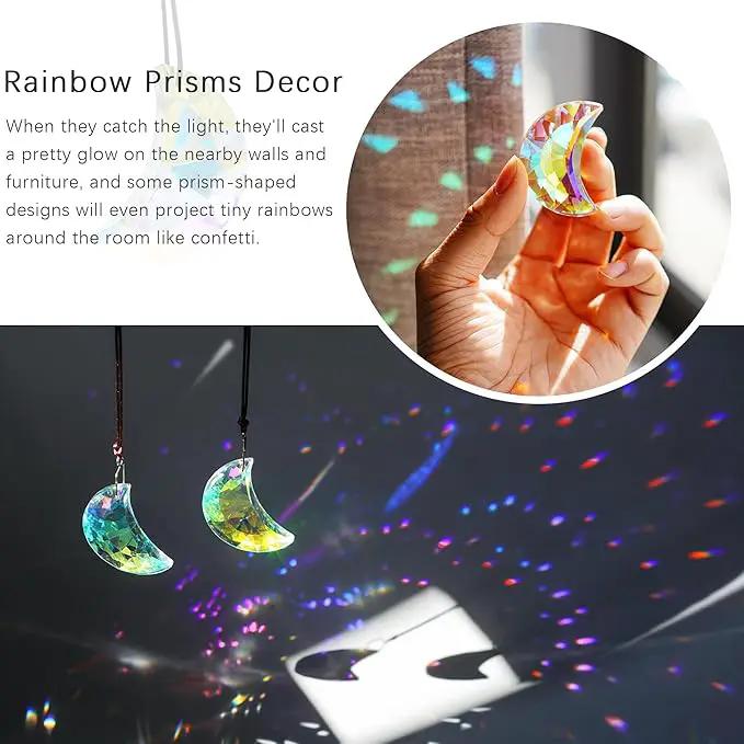 HDCRYSTALGIFTS 2pcs 50mm Crystal Prisms Sun Catchers,Half Moon Drop Hanging Suncatchers for Windows, Rainbow Maker Crystals Decoration by GreenHaven Gardens