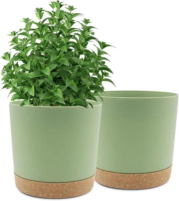 QCQHDU 10 inch Plant Pot, 2 Pack Planters for Indoor Plants with Drainage Holes & Saucer, Outdoor Flower Pots Home Garden Modern Decor by GreenHaven Gardens
