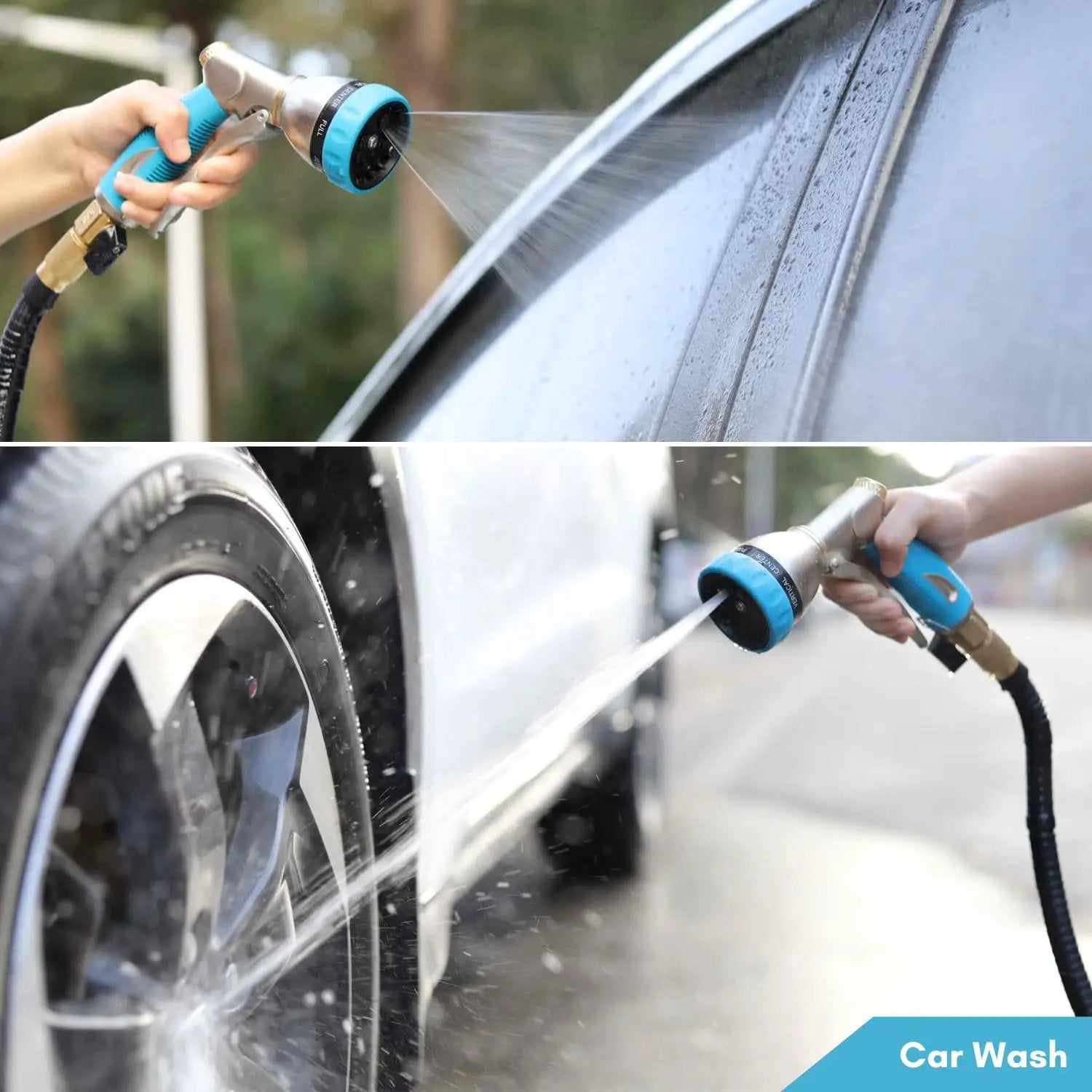HOSUN Garden Hose Nozzle Sprayer Heavy Duty, 100% Metal Water Hose Nozzle with 8 Spray Patterns, High Pressure Hose Spray Nozzle with Non-Slip Grip for Watering Plant & Lawn, Washing Car & Pet, Blue by GreenHaven Gardens