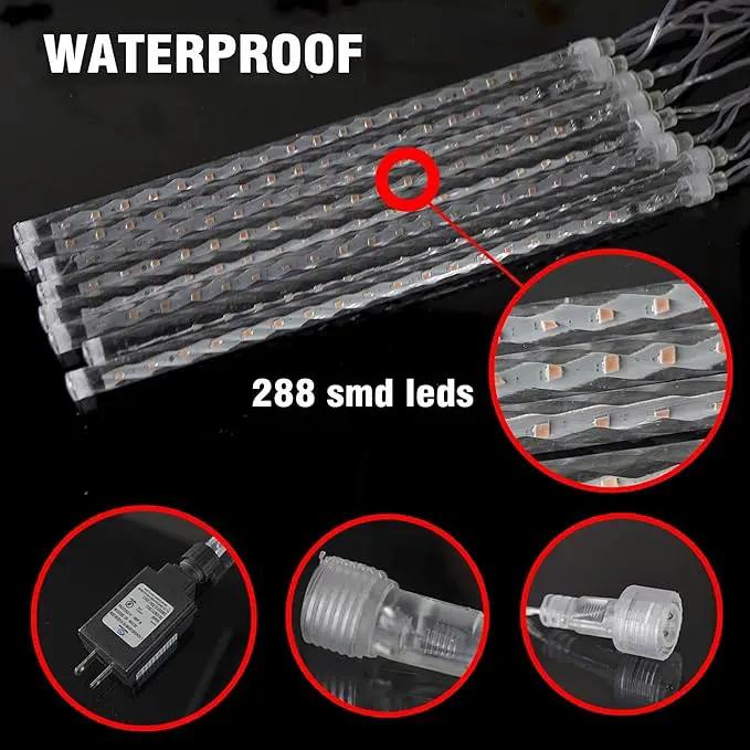TW SHINE Christmas Meteor Shower Lights Outdoor, 288 LED 12" 8 Tubes Waterproof Christmas Lights Outdoor Plug in, Snow Falling Rain Icicle Xmas Lights Decorations, Warm White by GreenHaven Gardens