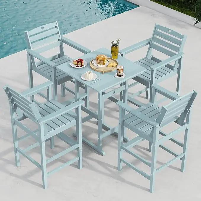 Adirondack Outdoor Bar Table, Durable HDPE Composite, Weather Resistant, Easy to Clean, Perfect for Backyard and Poolside Use, Light Blue by GreenHaven Gardens