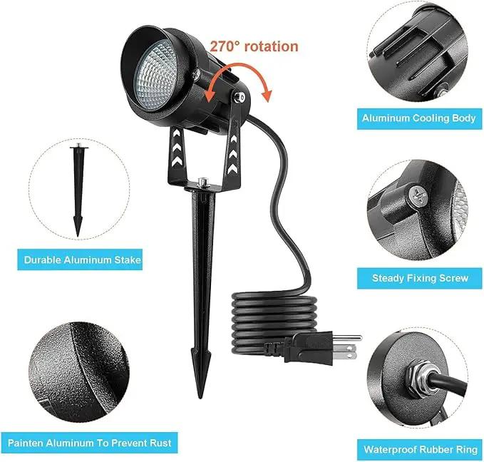 Warm White Spot Lights Outdoor, 12W 3000K Landscape Spot Lights, IP65 Waterproof Garden Lighting, Metal Case COB LED Lights for Lawn Lamp US 3- Plug Yard Christmas Decoration with Stakes(2 Pack) by GreenHaven Gardens