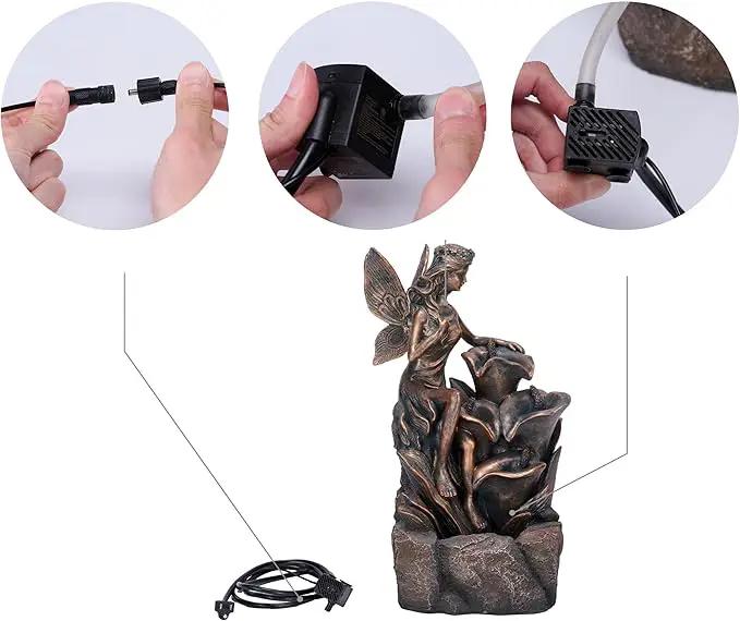 TERESA'S COLLECTIONS Water Fountain Outdoor Fairy Garden Statues with LED Lights and Pump, Large Floor Waterfall Backyard Water Fountains Porch Living Room Home Decor, Housewarming Gifts for Mom 19.3" by GreenHaven Gardens