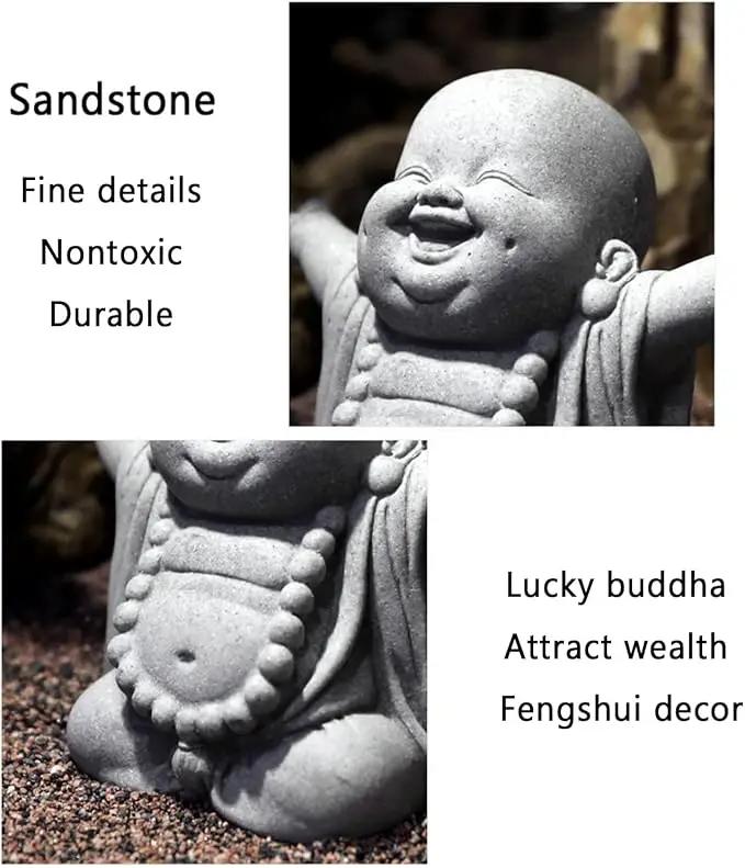 OwMell Japanese Jizo Monk Statue Praying, Buddha Jizo Statue Figurine Memorial Statue Aquarium Decoration for Garden Outdoor Ornament 2.6" - Laughing Buddha by GreenHaven Gardens