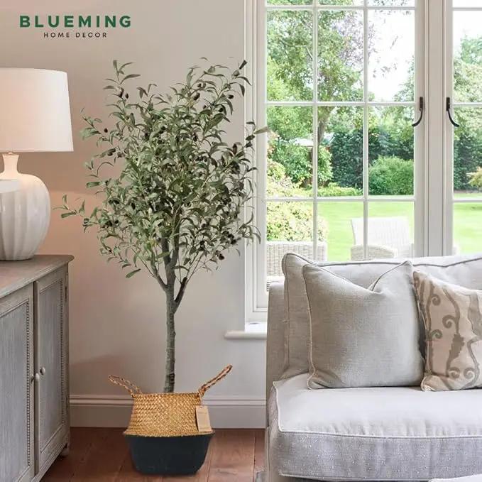 Basket Planter – Woven Seagrass Plant Pot for Tall Indoor Artificial Plants, Wicker Rattan Planters for Boho Decor 9-10 Inches (Black Bottom, Large) by GreenHaven Gardens