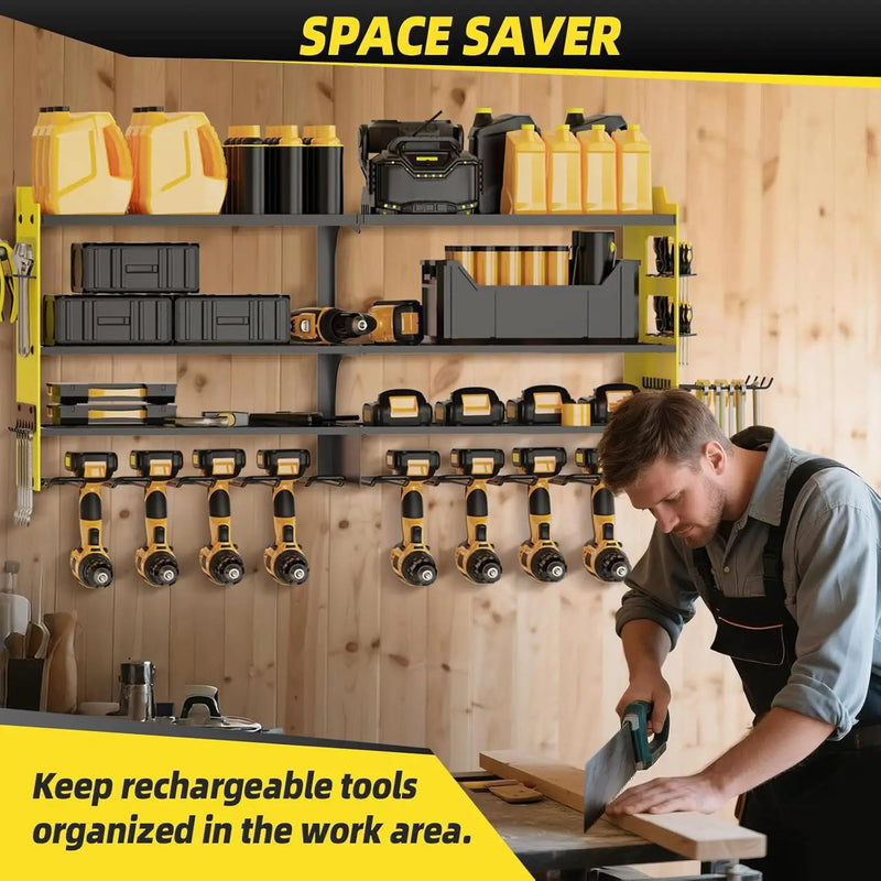 Power Tool Organizer Wall Mount with 8-Drill Holders-600Lbs Load Heavy Duty Metal 4-Layers Garage Storage and Organization Adjustable Battery Tools Rack Utility Racks Gifts for Men by GreenHaven Gardens