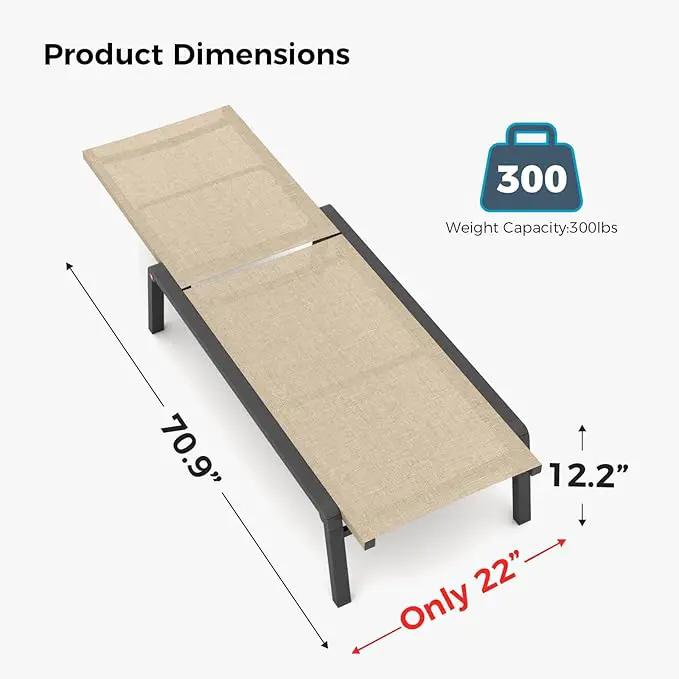 Patio Chaise Lounge Set of 2 with 4 Adjustable Backrest, Foldable Aluminum Chaise Lounge Chair Recliner for Outdoor, Poolside, Sun Tanning Flaxen by GreenHaven Gardens