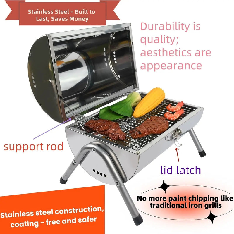 Upgraded Rust-Resistant Premium Stainless Steel Portable Charcoal Grill, Dual Large Grilling Zones,Easy-to-Assemble Outdoor Small Grill for Backyard,Patio,Travel&Camping,Foldable Tailgate Compact BBQ by GreenHaven Gardens