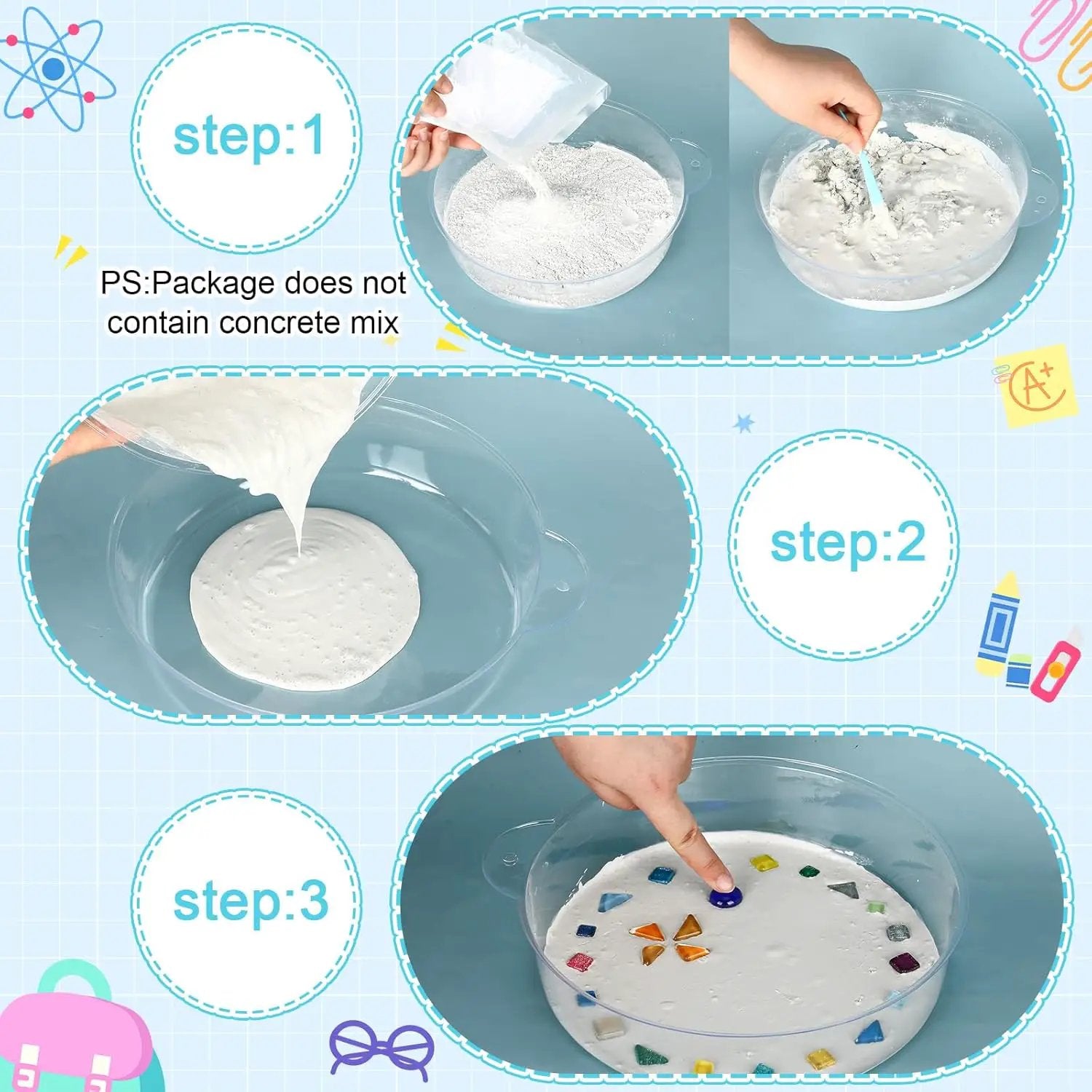 24 Pcs Stepping Stone Kit Includes Round Concrete Mold, Mosaic Tiles and Carving Tools, DIY Craft Handmade Stepping Stone Kit for Kids, Family, Garden Outdoor Decor (No Concrete Mix) by GreenHaven Gardens