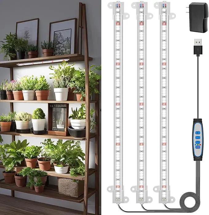 Wiaxulay LED Plant Grow Light Strips, 6000K White Grow Lights for Indoor Plants Full Spectrum, 3 Bars/16 in Grow Lamp with 6/12/16 Hrs Timer, 5 Brightness for Green House, Hydroponics, Seed Starting by GreenHaven Gardens