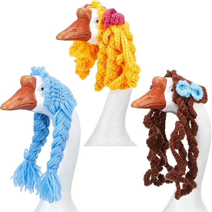 3 Pcs Porch Goose Outfit, Cute Porch Goosey Braid Wig, Crochet Hook Portico Goose Wig for Lawn Goosey Garden by GreenHaven Gardens